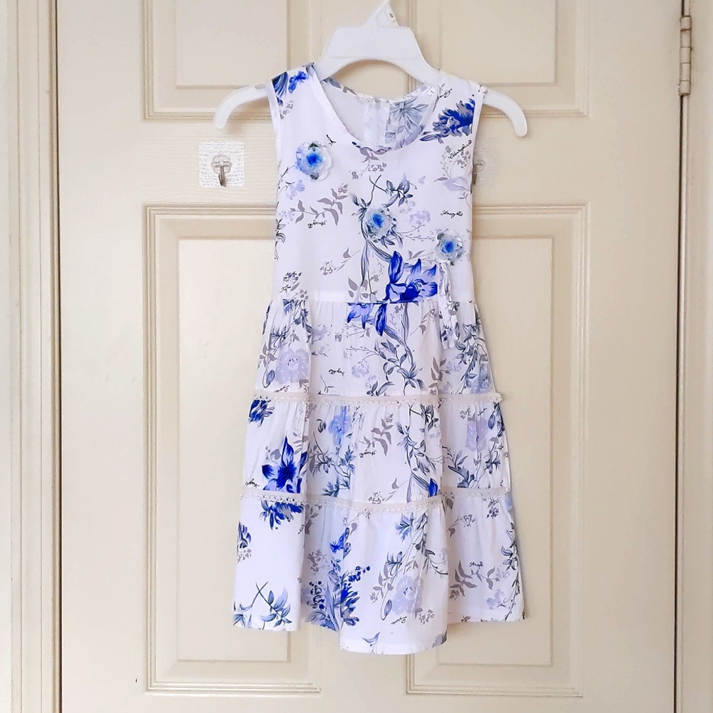 NWOT. Multi Color Floral Laced Ruffle Dress with 3D Flowers.